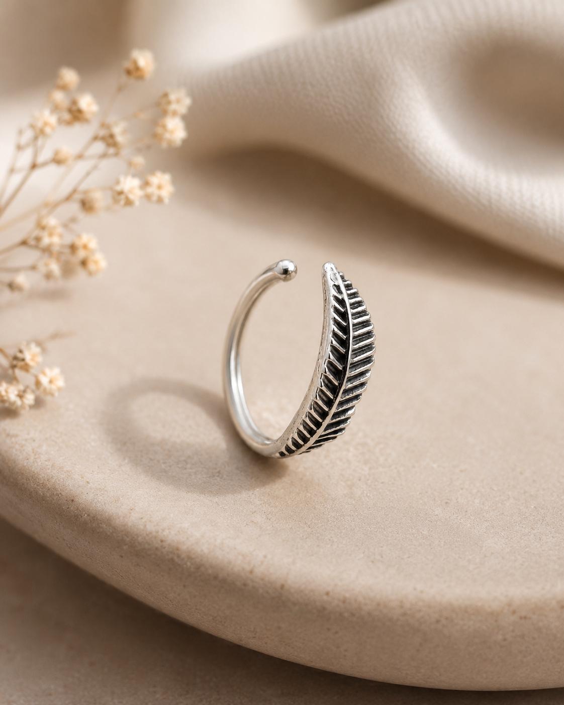 925 Sterling Silver Feather Open Hoop Nose Ring - Image 3